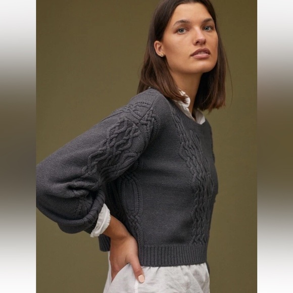 SOLD- 
Anthropologie Maeve Gray Cable Knit Sweater and Skirt Set - Picture 5 of 16